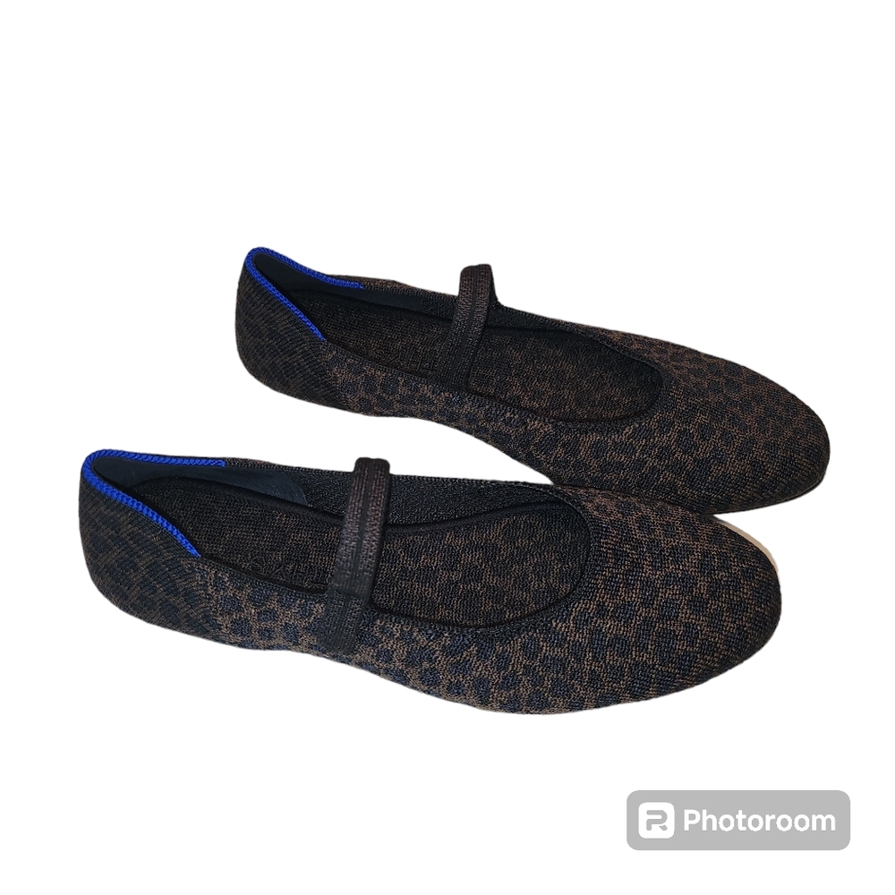 Rothy's The Square Mary Jane Knit Animal Print Flats Blue Trim Sz 8